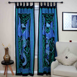 Celtic Dragon Tab Top Cotton Curtain Drape Panel Blue Red Green 44x88 inches - Sweet Us