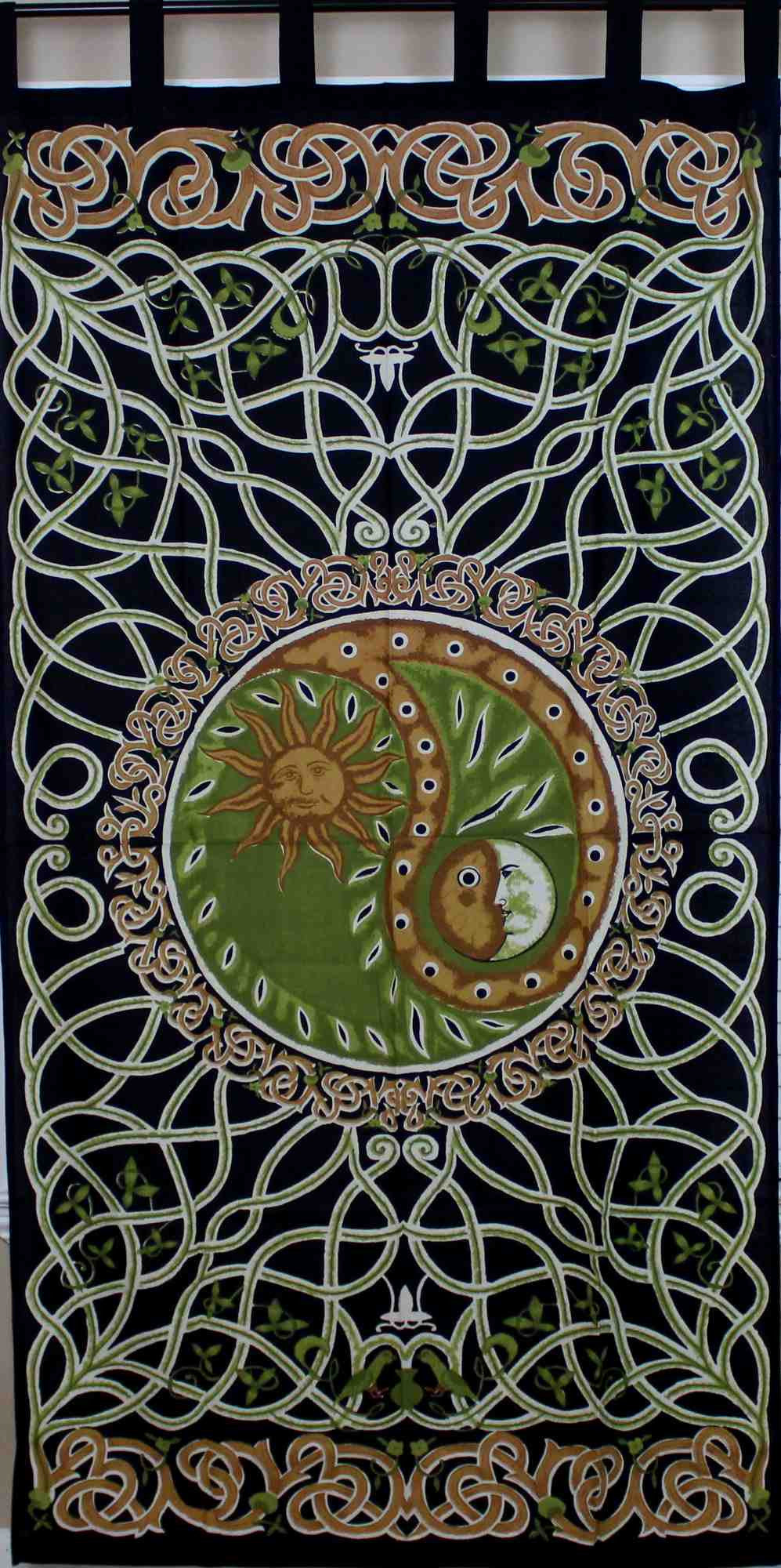 Handmade Celtic Yin Yang Curtain 100% Cotton Drape Copper Green 44x88 Inches - Sweet Us