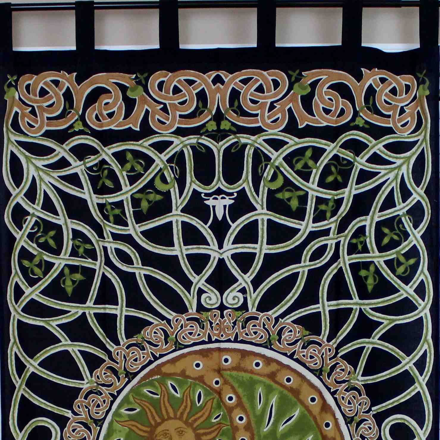 Handmade Celtic Yin Yang Curtain 100% Cotton Drape Copper Green 44x88 Inches - Sweet Us