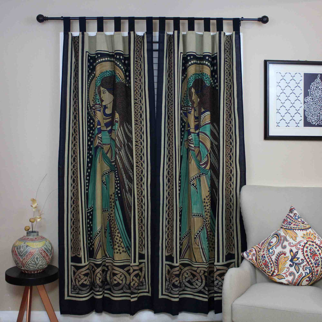 Handmade Celtic Peace Angel Cotton Tab Top Curtain Drape Panel 44x88 inches - Sweet Us