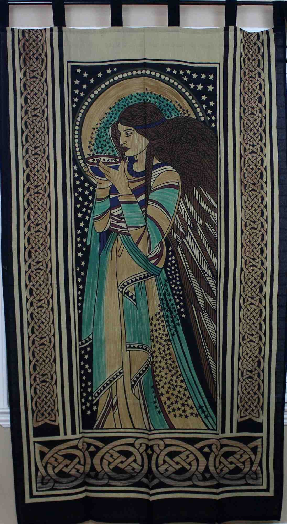 Handmade Celtic Peace Angel Cotton Tab Top Curtain Drape Panel 44x88 inches - Sweet Us
