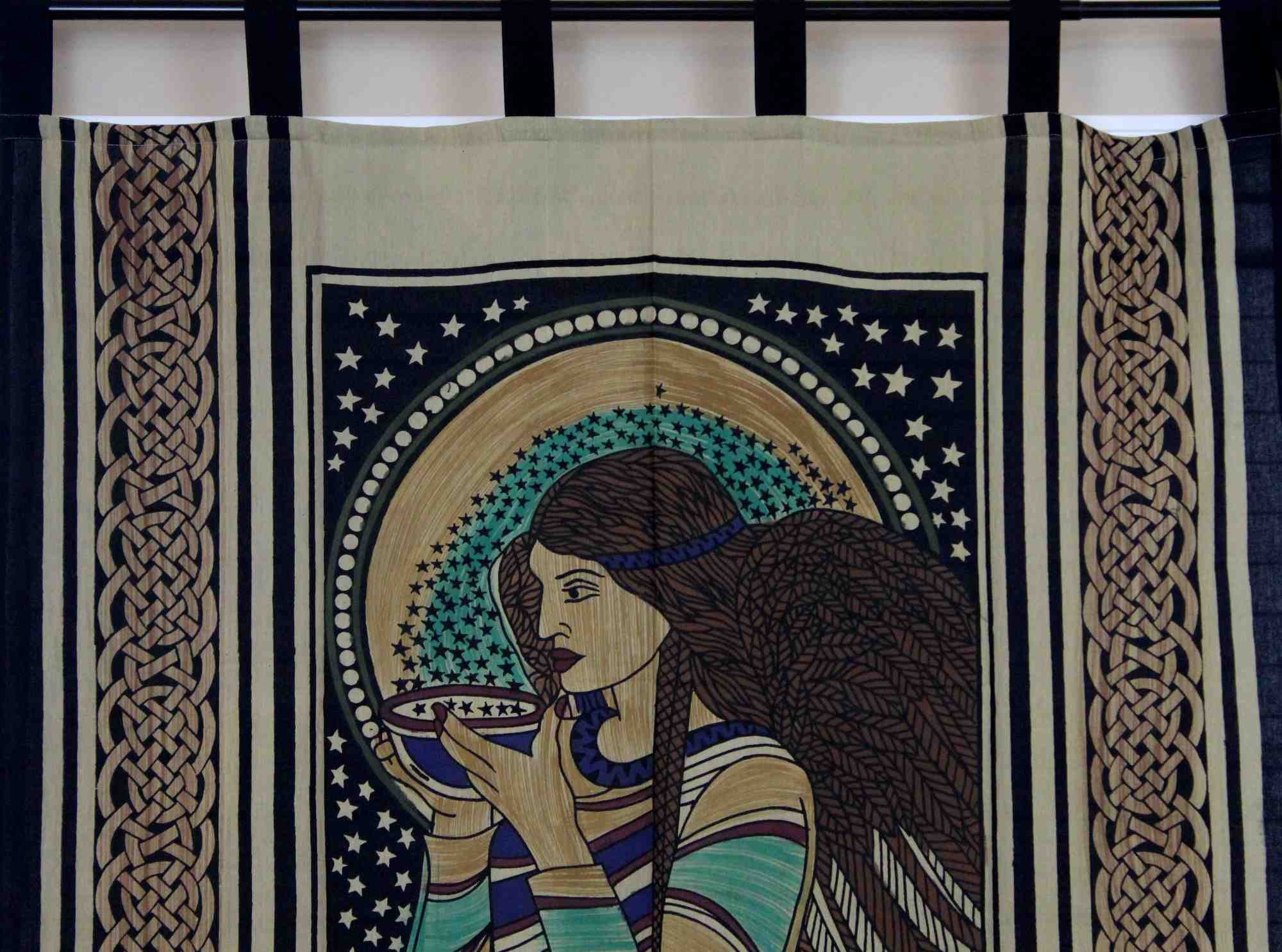 Handmade Celtic Peace Angel Cotton Tab Top Curtain Drape Panel 44x88 inches - Sweet Us