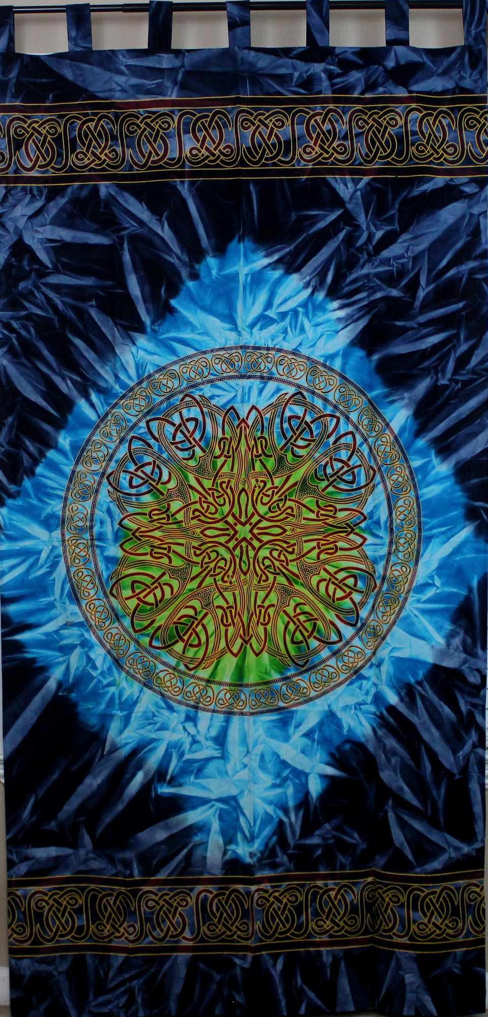 Handmade 100% Cotton Celtic Wheel of Life Batik Curtain Drape Panel Blue 44x88 - Sweet Us