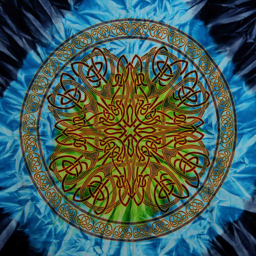 Handmade 100% Cotton Celtic Wheel of Life Batik Curtain Drape Panel Blue 44x88 - Sweet Us