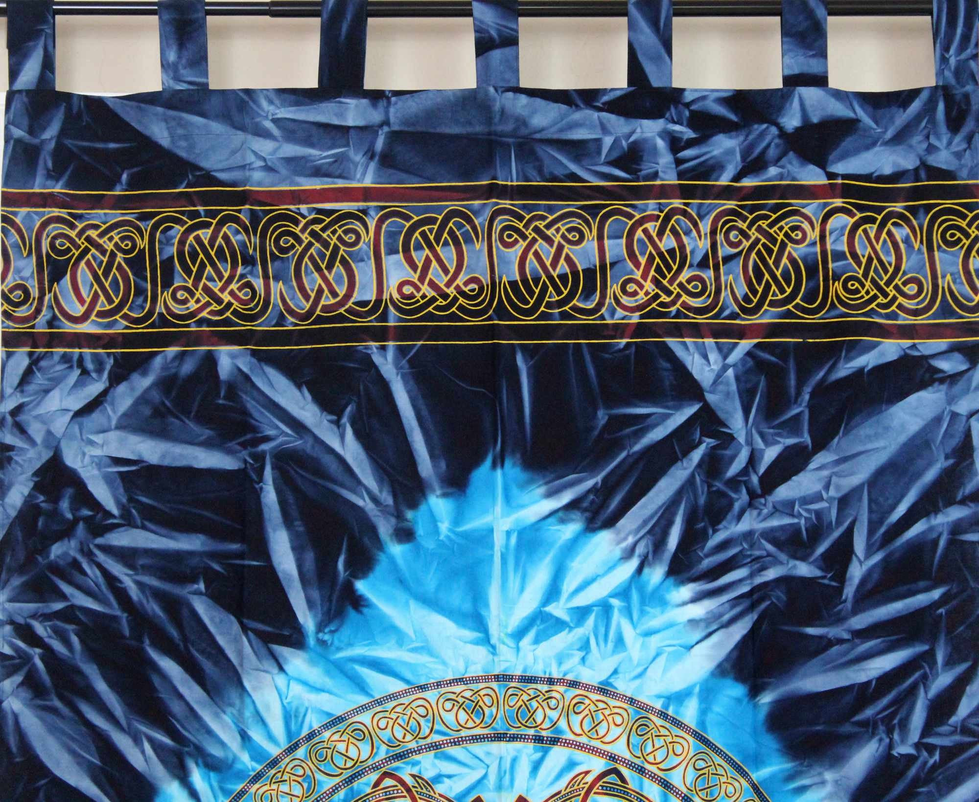 Handmade 100% Cotton Celtic Wheel of Life Batik Curtain Drape Panel Blue 44x88 - Sweet Us