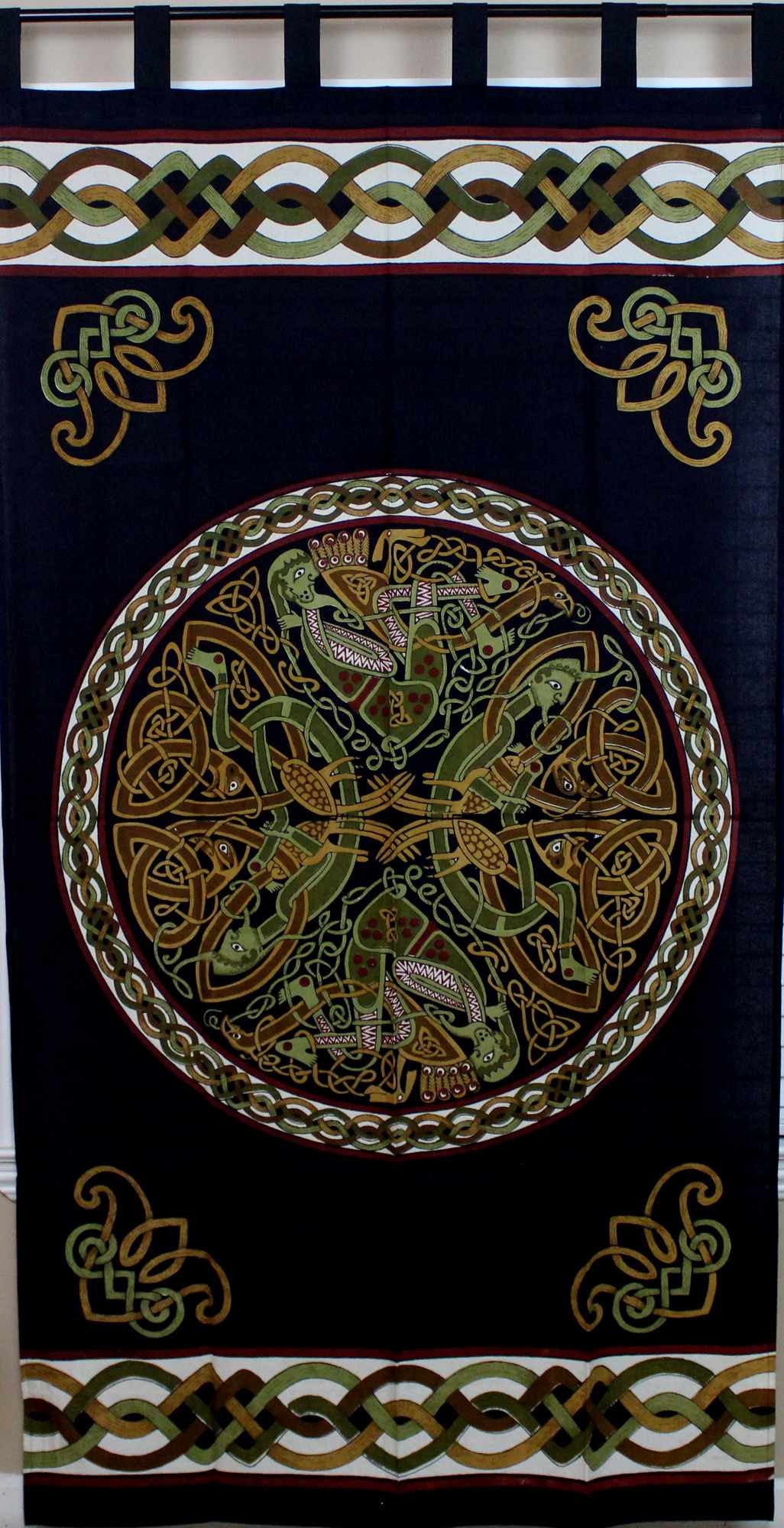 CLEARANCE SALE Handmade Cotton Celtic Wheel of Life Tab Top Curtain Drape 44x88 - Sweet Us