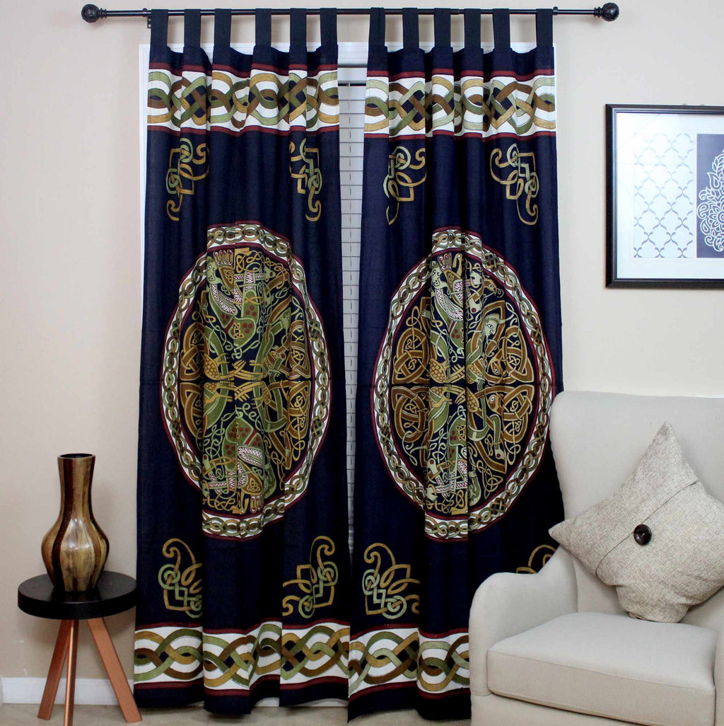 CLEARANCE SALE Handmade Cotton Celtic Wheel of Life Tab Top Curtain Drape 44x88 - Sweet Us