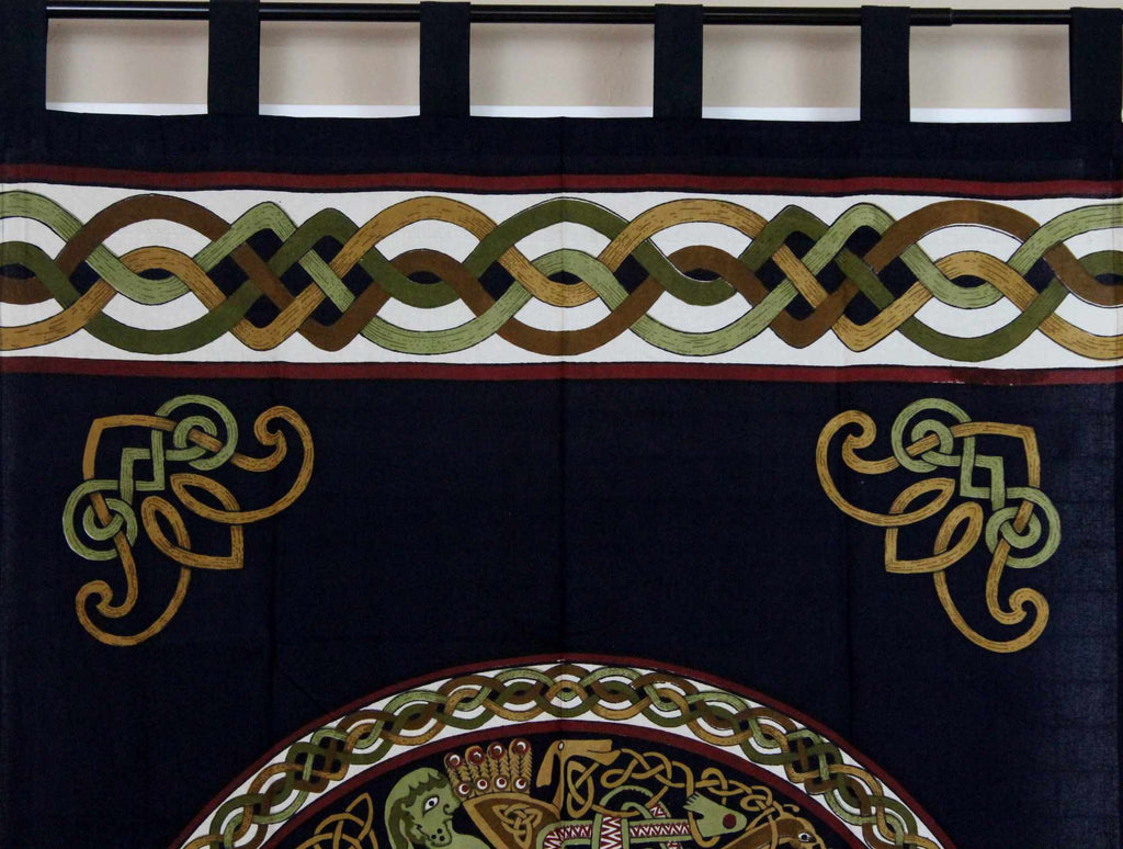 CLEARANCE SALE Handmade Cotton Celtic Wheel of Life Tab Top Curtain Drape 44x88 - Sweet Us