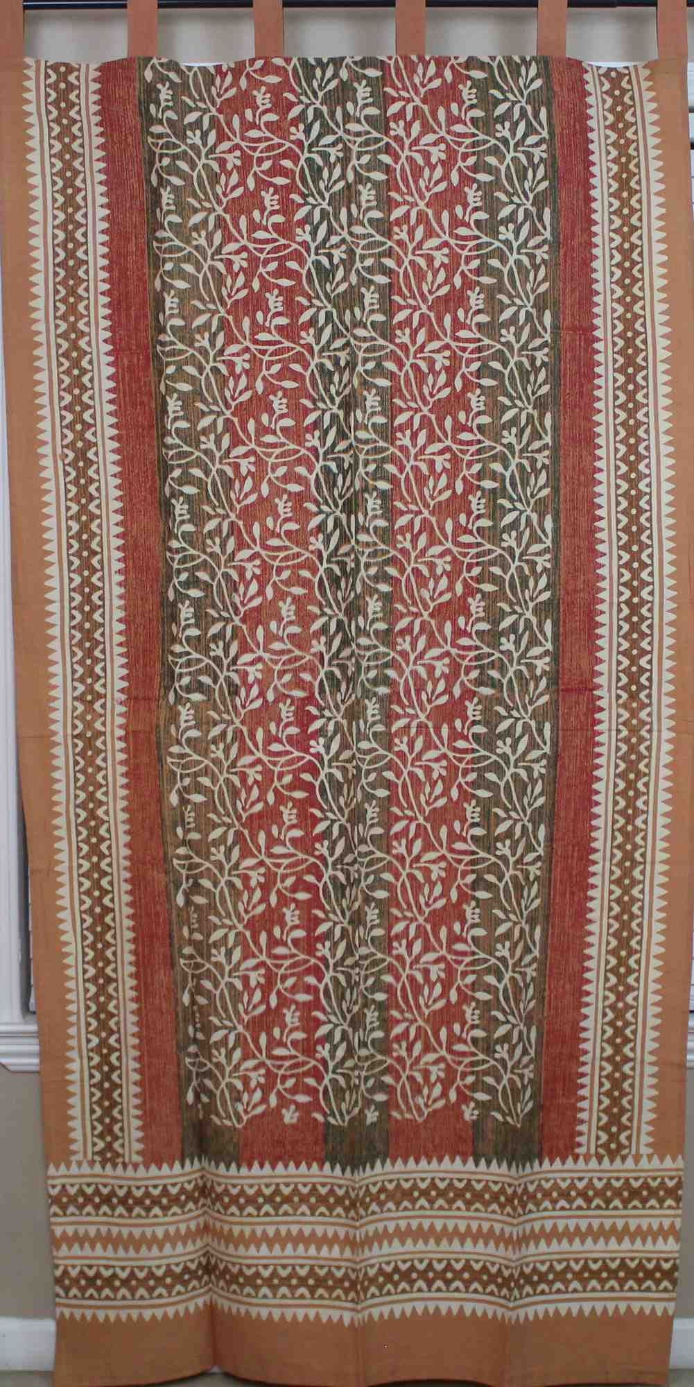 Handmade 100% Cotton Tab Top Curtain Drape Panel Floral Vine Olive Rust 44x88 - Sweet Us