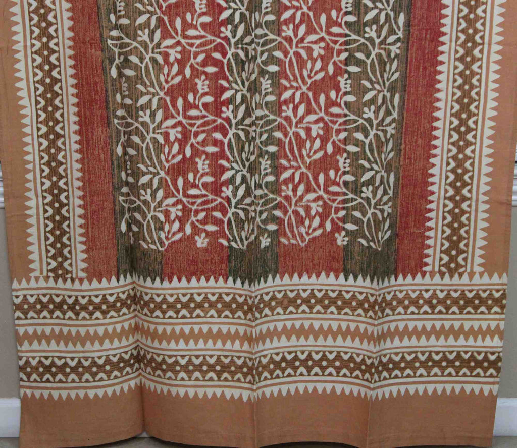 Handmade 100% Cotton Tab Top Curtain Drape Panel Floral Vine Olive Rust 44x88 - Sweet Us