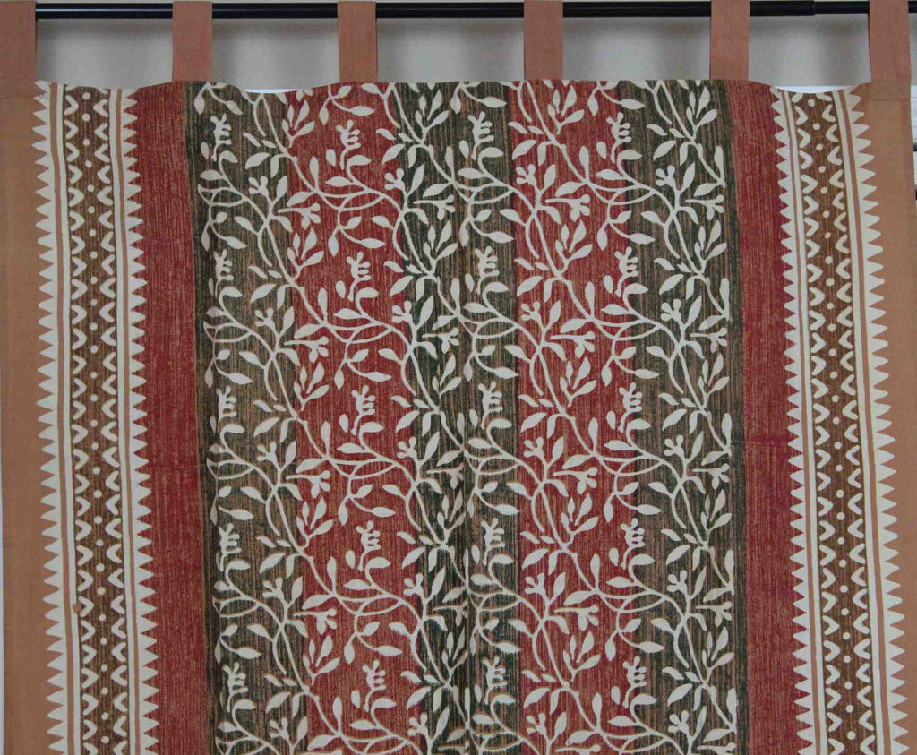 Handmade 100% Cotton Tab Top Curtain Drape Panel Floral Vine Olive Rust 44x88 - Sweet Us