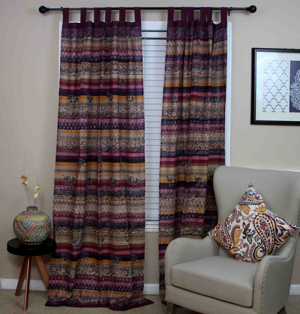 Unique Handmade Cotton Tab Top Curtain Drape Panel Paisley Good Luck Elephant - Sweet Us