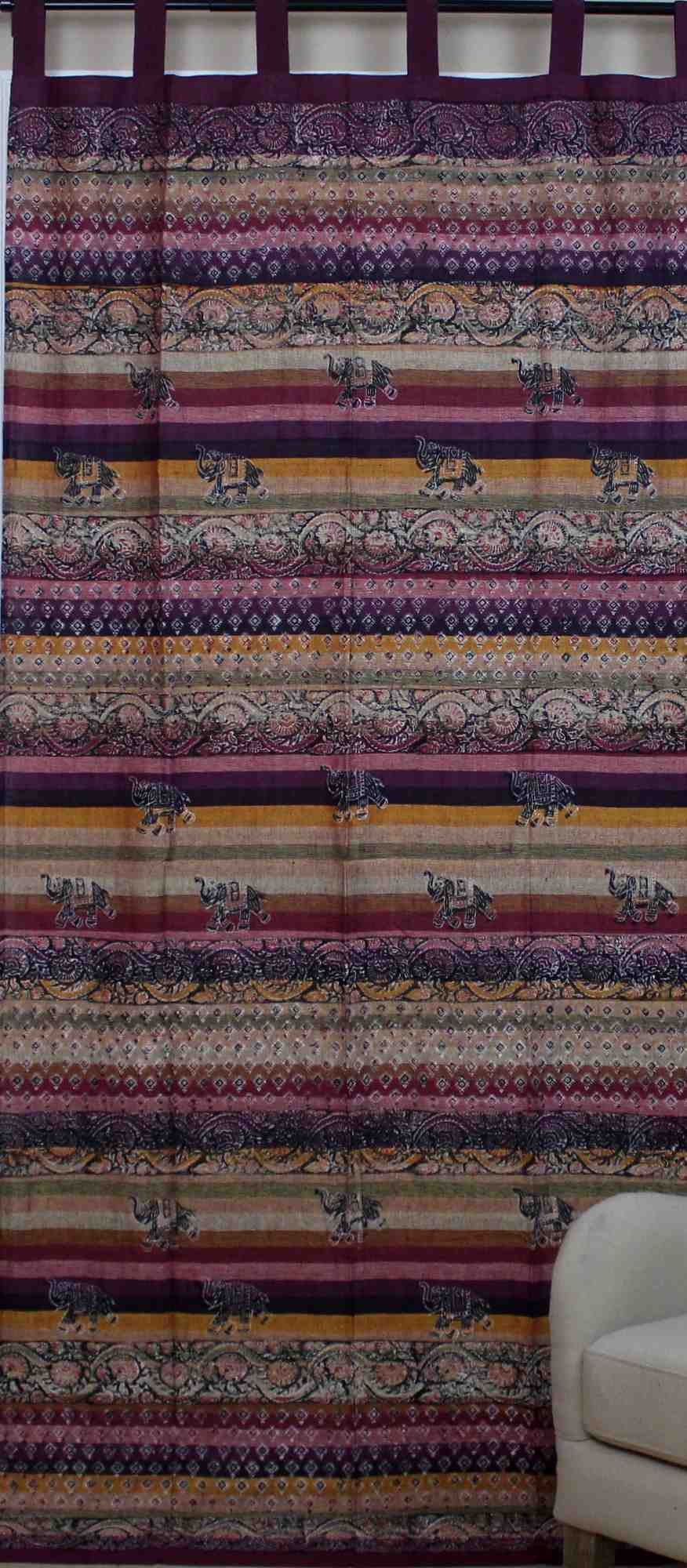 Unique Handmade Cotton Tab Top Curtain Drape Panel Paisley Good Luck Elephant - Sweet Us