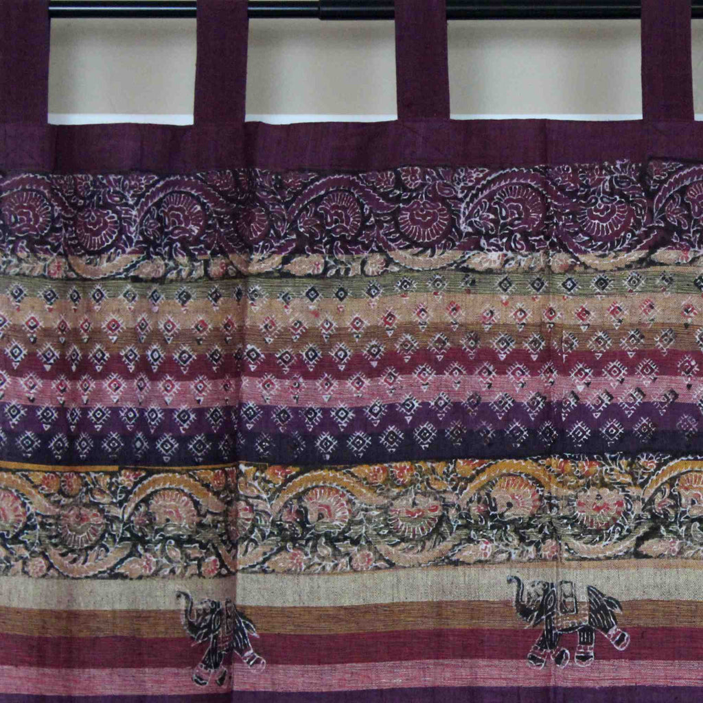 Unique Handmade Cotton Tab Top Curtain Drape Panel Paisley Good Luck Elephant - Sweet Us