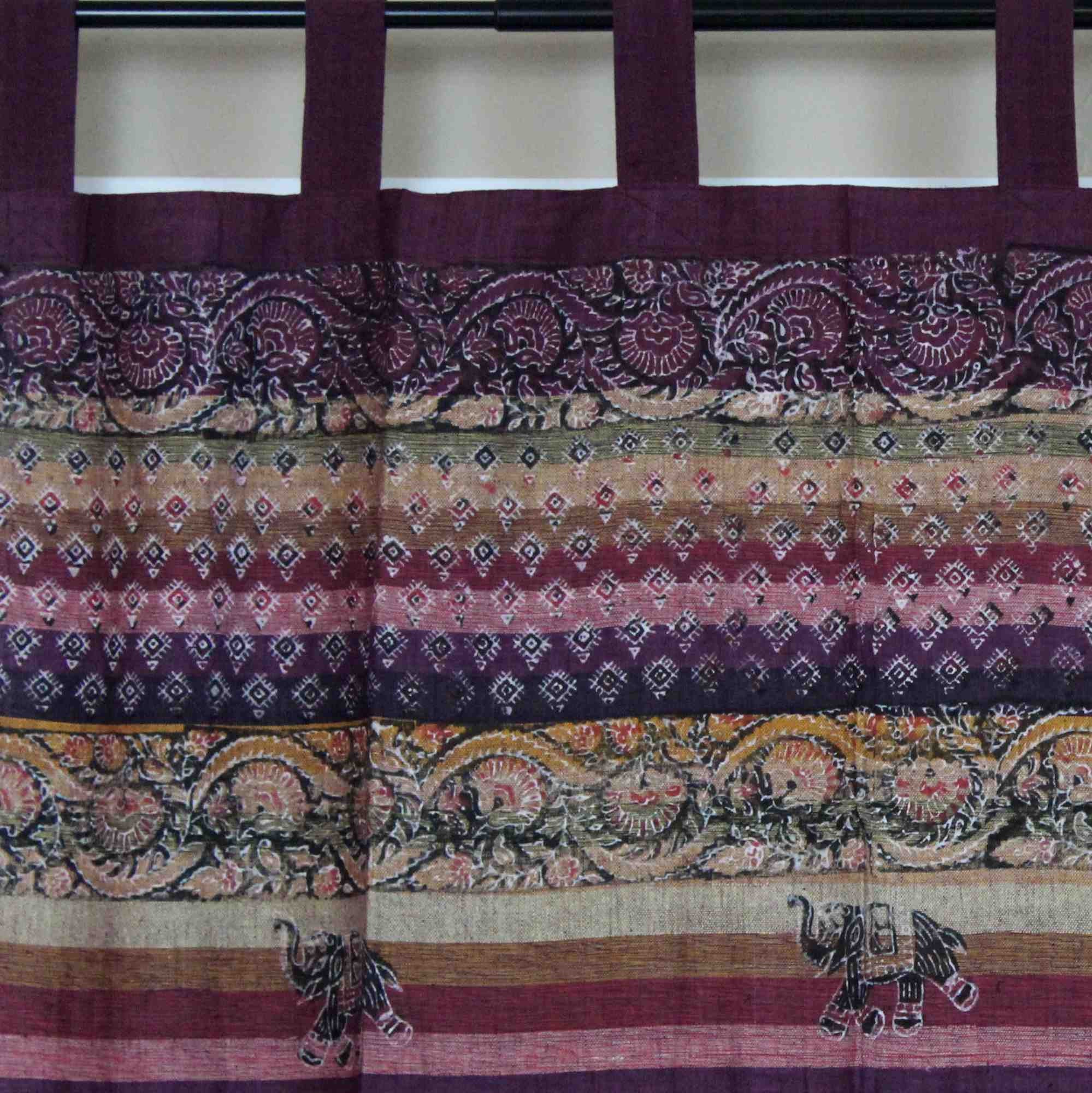 Unique Handmade Cotton Tab Top Curtain Drape Panel Paisley Good Luck Elephant - Sweet Us