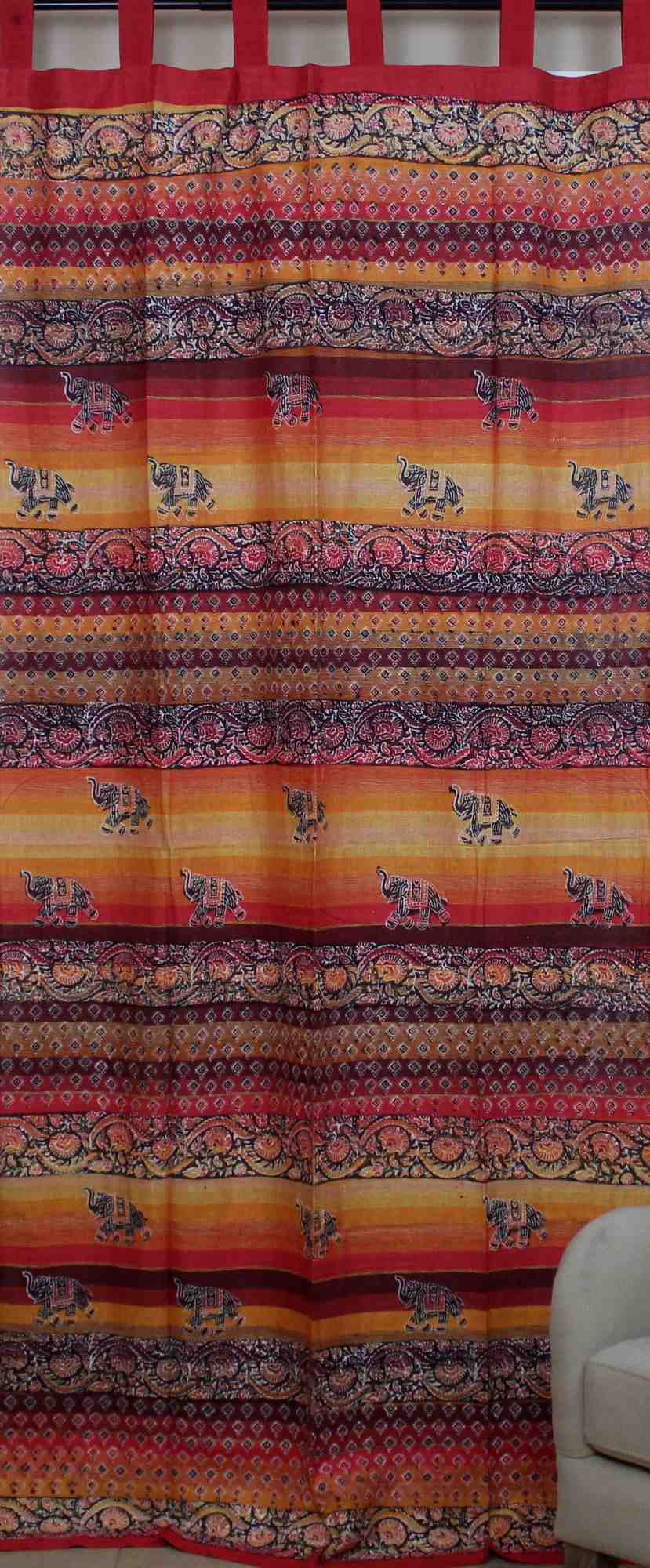 Unique Handmade Tab Top Curtain 100% Cotton Drape Panel Good Luck Elephant Print - Sweet Us