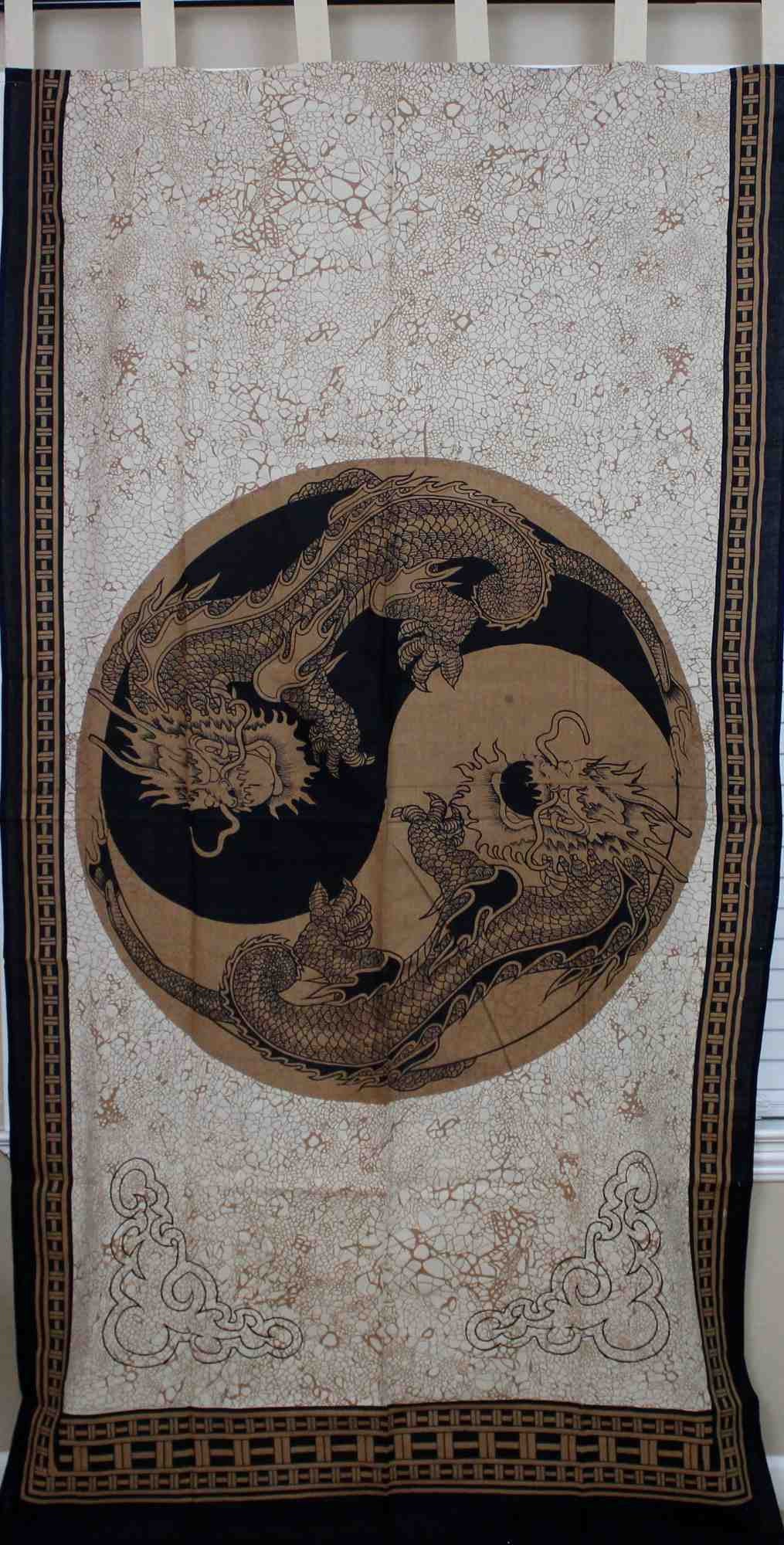 Handmade Celtic Yin Yang 100% Cotton Tab Top Curtain Drape Panel Gold 44x88 - Sweet Us