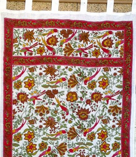 Handmade 100% Cotton Birds of Paradise Tab Top Curtain Drape Panel White 44x88 - Sweet Us