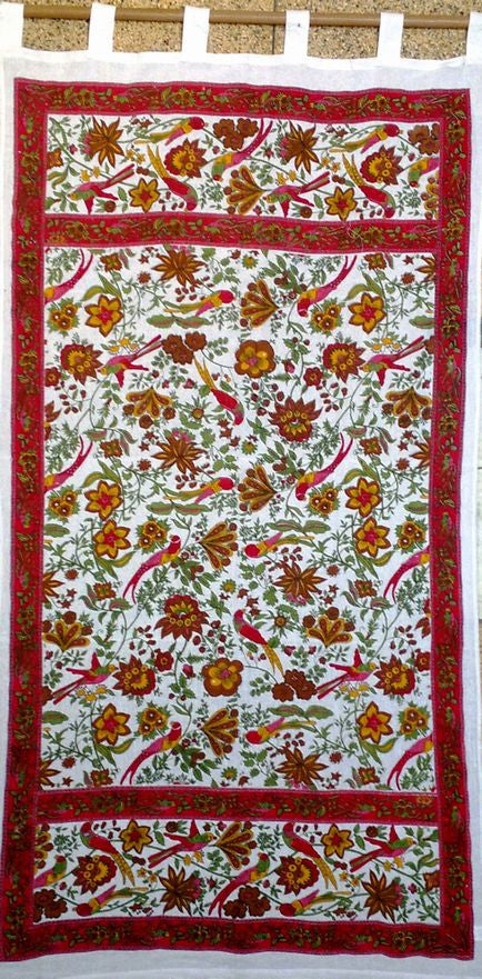 Handmade 100% Cotton Birds of Paradise Tab Top Curtain Drape Panel White 44x88 - Sweet Us