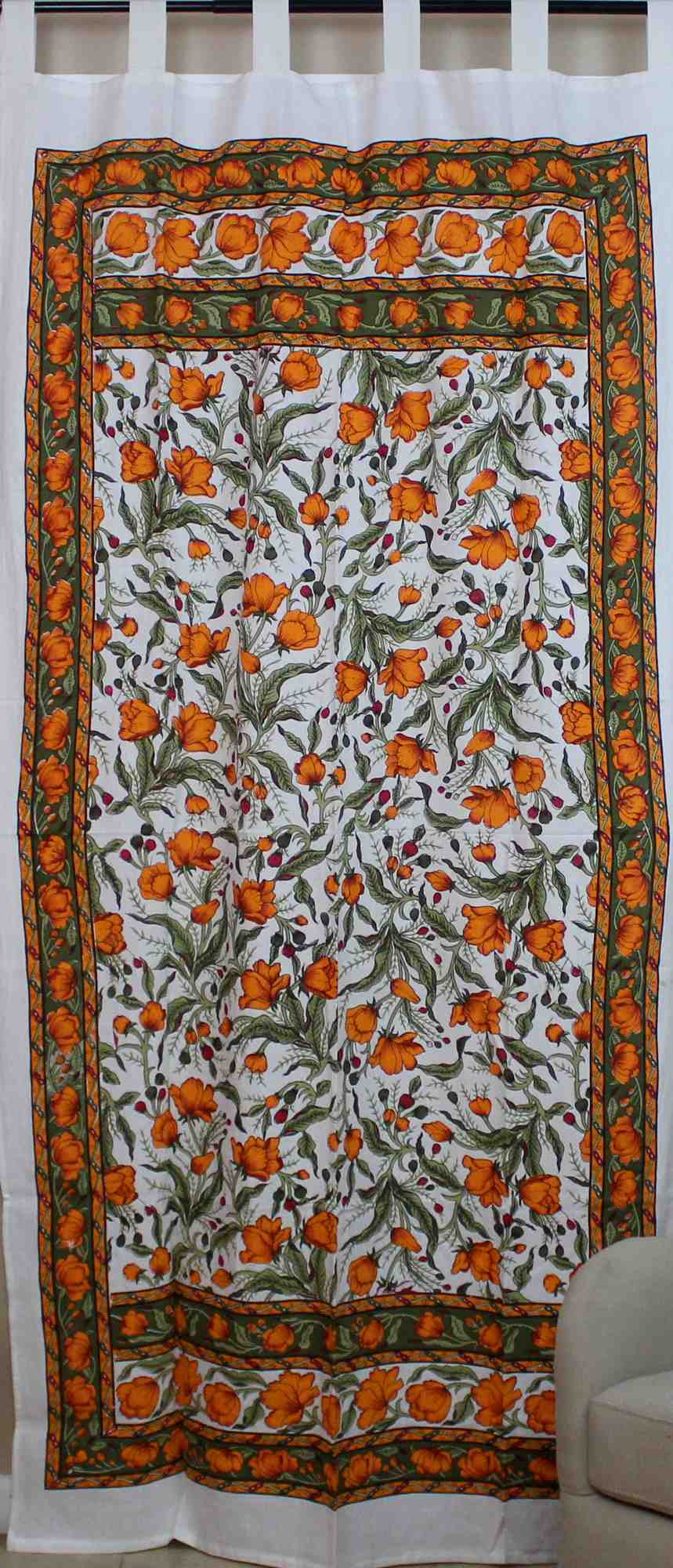 Handmade French Floral Tab Top Curtain 100% Cotton Drape Door Panel Ivory Lemon - Sweet Us