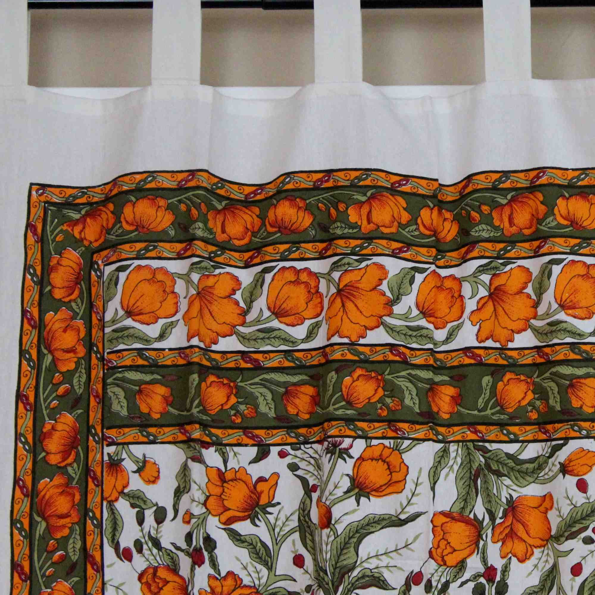 Handmade French Floral Tab Top Curtain 100% Cotton Drape Door Panel Ivory Lemon - Sweet Us