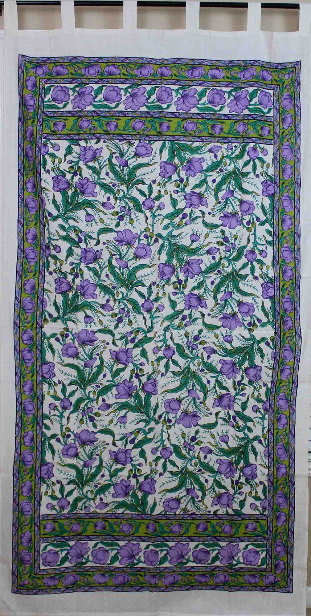 Handmade 100% Cotton French Floral Tab Top Curtain Drape Door Panel Blue Violet - Sweet Us