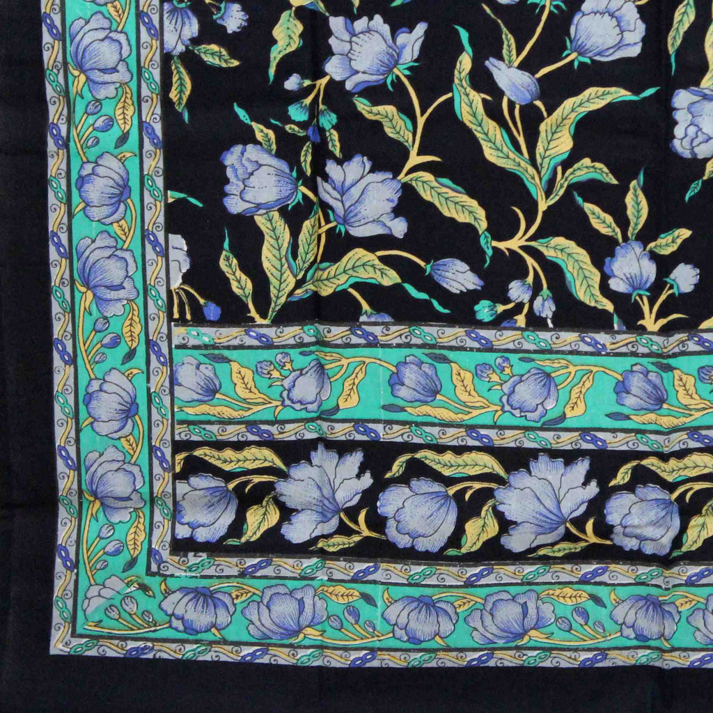 Handmade French Floral Tab Top Curtain 100% Cotton Drape Door Panel Black Blue - Sweet Us