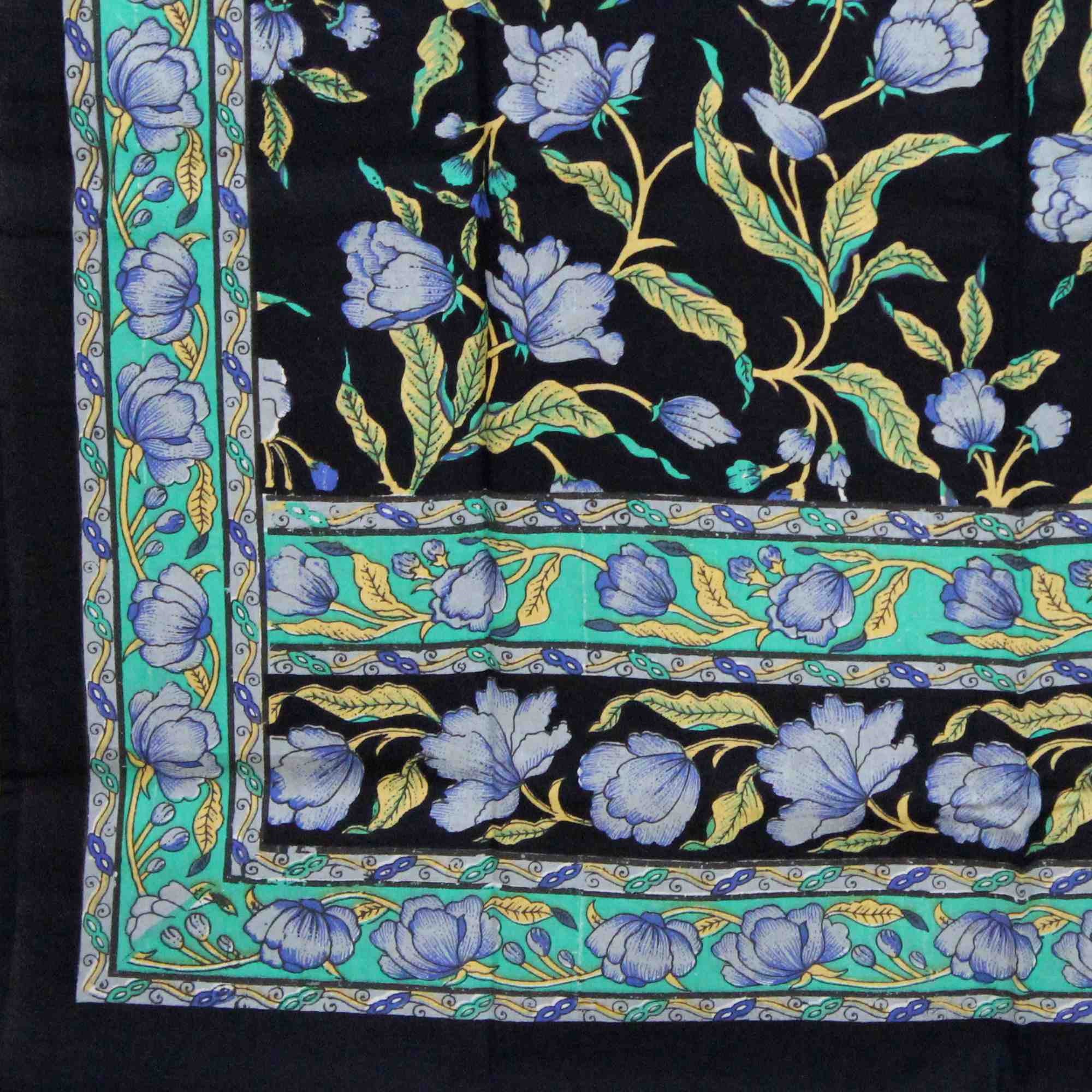 Handmade French Floral Tab Top Curtain 100% Cotton Drape Door Panel Black Blue - Sweet Us