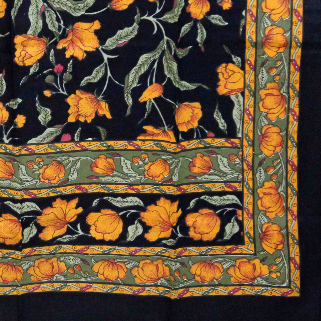 Handmade French Floral Tab Top Curtain 100% Cotton Drape Door Panel Black Amber - Sweet Us