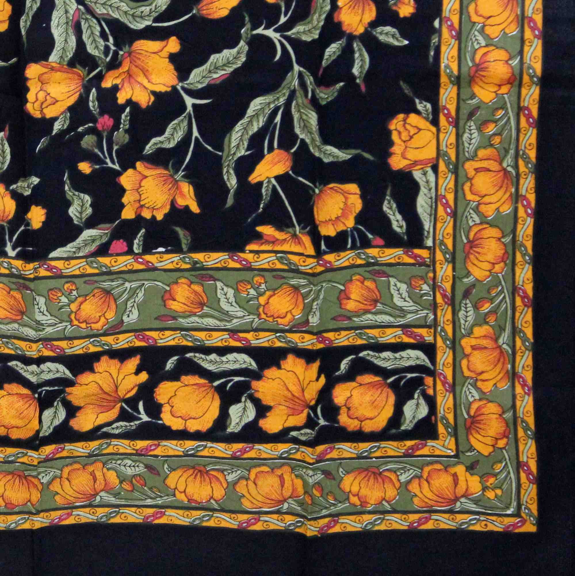 Handmade French Floral Tab Top Curtain 100% Cotton Drape Door Panel Black Amber - Sweet Us