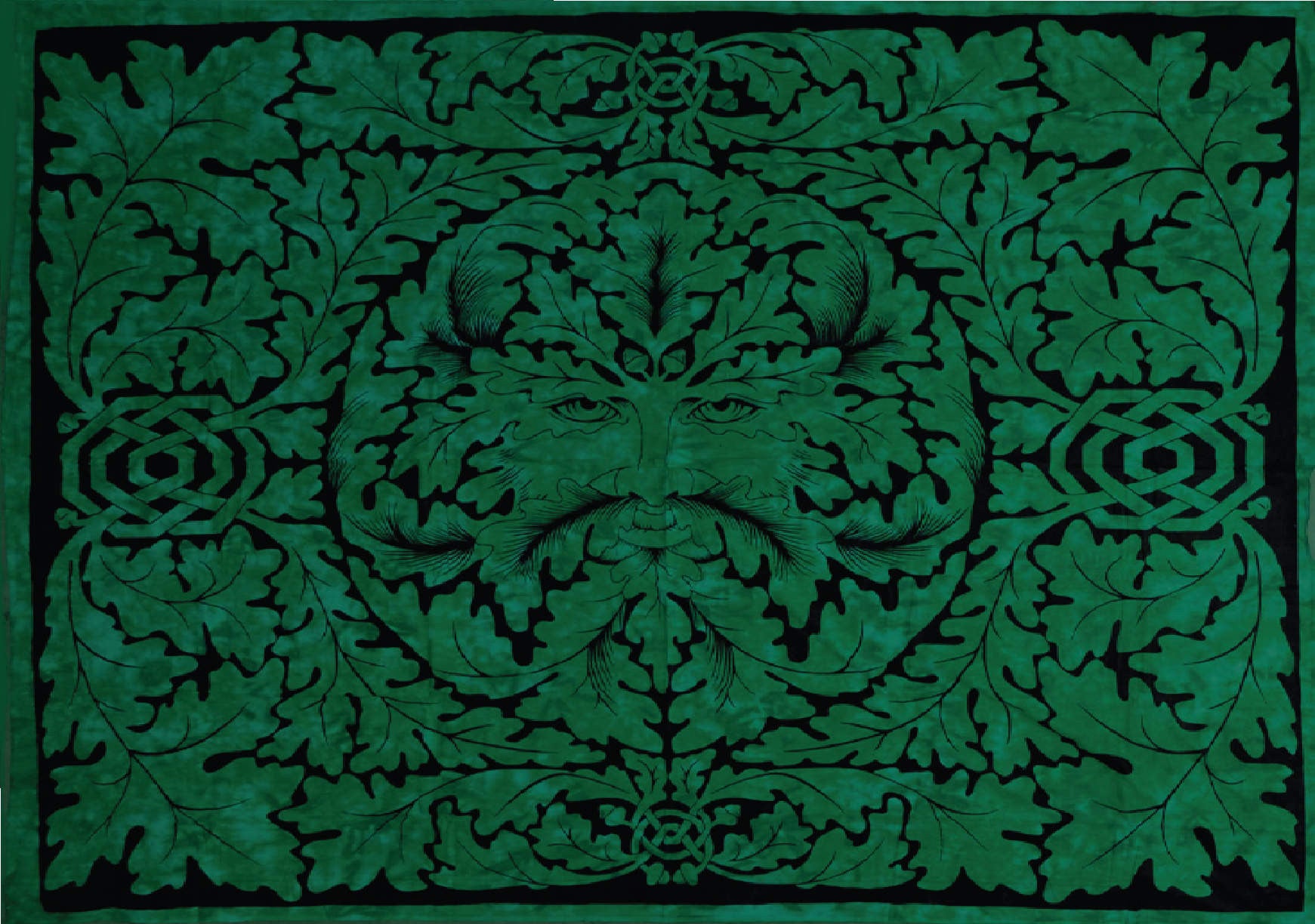 Handmade Cotton Celtic Greenman Tapestry Tablecloth Bedspread Emerald 90x84 - Sweet Us