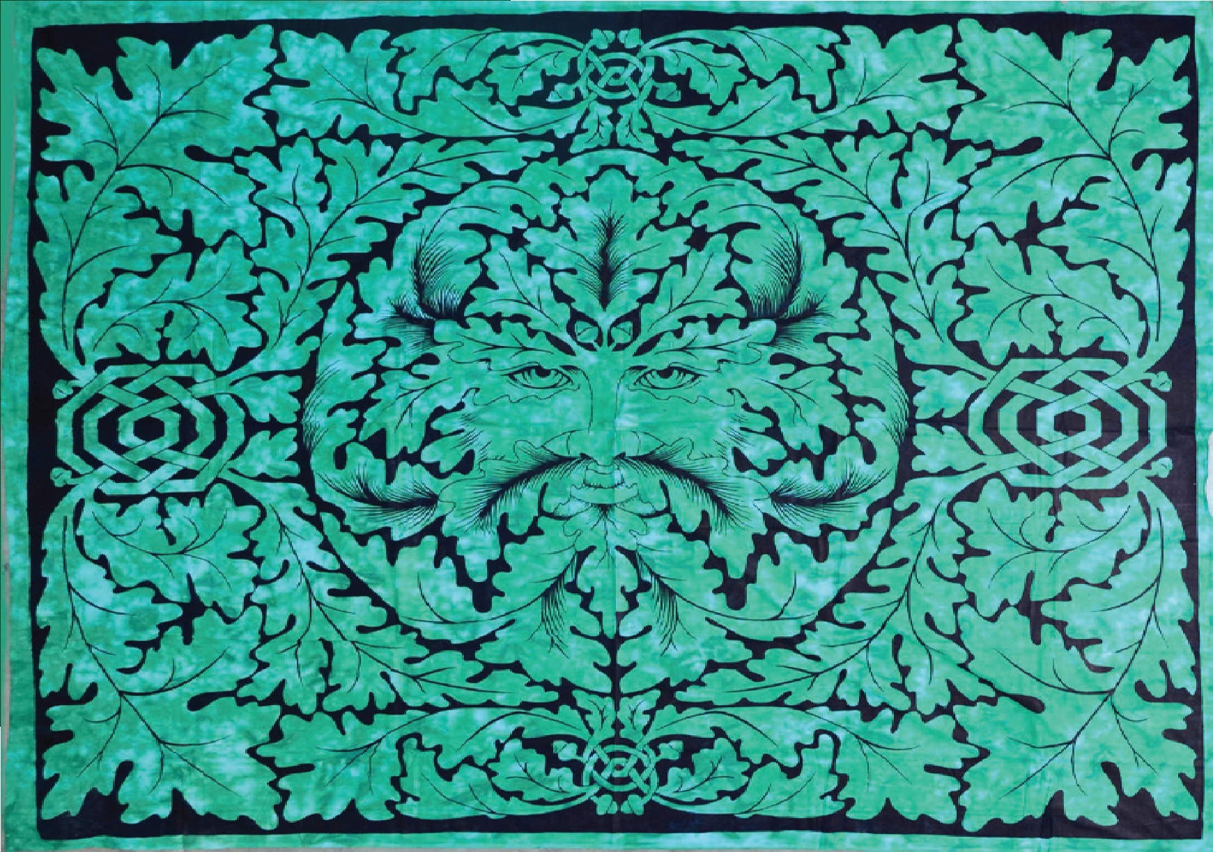 Handmade Cotton Celtic Greenman Tapestry Tablecloth Bedspread Green Single - Sweet Us