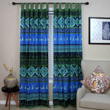 Handmade 100% Cotton Kalamkari Floral Tie Dye Tab Top Curtain Drape Panel 44x88 Blue Green - Sweet Us