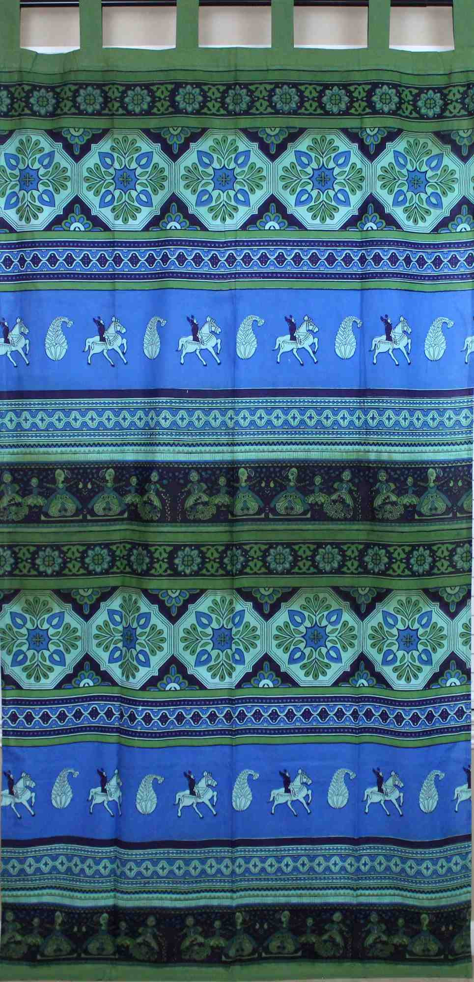 Handmade 100% Cotton Kalamkari Floral Tie Dye Tab Top Curtain Drape Panel 44x88 Blue Green - Sweet Us
