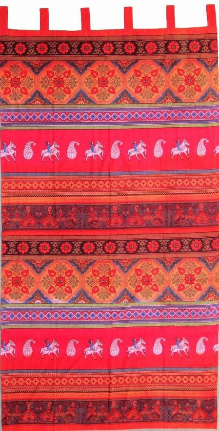 Handmade 100% Cotton Kalamkari Floral Tie Dye Tab Top Curtain Drape Panel 44x88 Red - Sweet Us