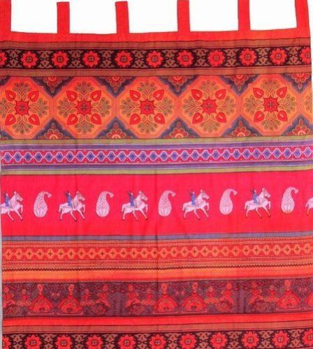 Handmade 100% Cotton Kalamkari Floral Tie Dye Tab Top Curtain Drape Panel 44x88 Red - Sweet Us