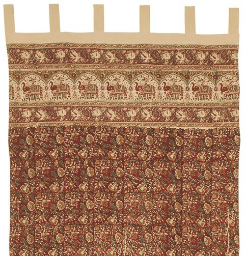 Handmade Cotton Hand Block Elephant Print Tab Top Curtain Drape 44x88 Burgundy - Sweet Us