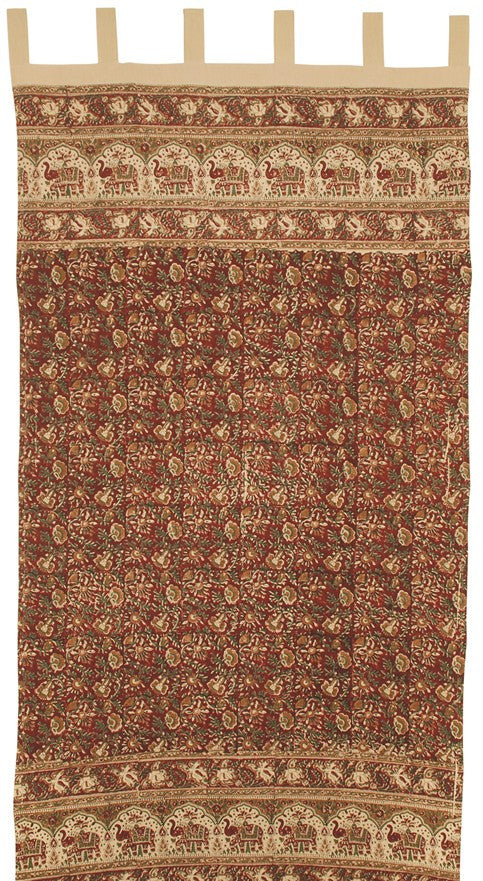 Handmade Cotton Hand Block Elephant Print Tab Top Curtain Drape 44x88 Burgundy - Sweet Us