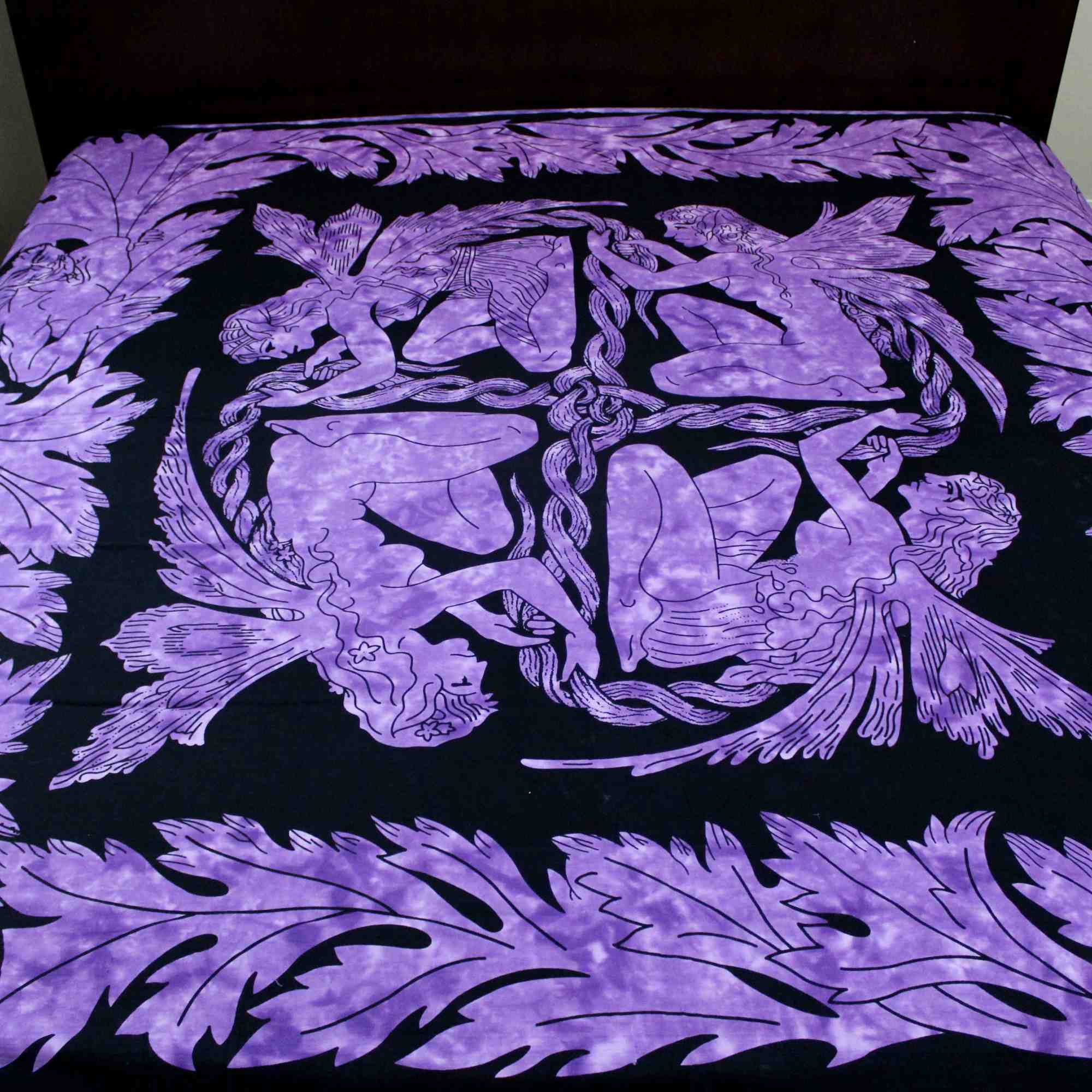 Handmade Cotton Faerie Braid Celtic Tapestry Tablecloth Coverlet Purple Twin Full - Sweet Us