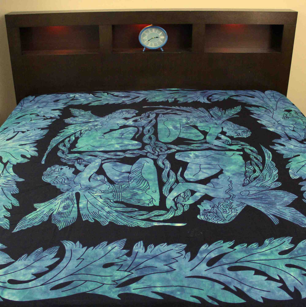 Faerie Braid Celtic Tapestry Tablecloth Cotton Spread Blues Twin Full - Sweet Us