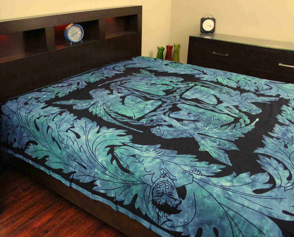 Faerie Braid Celtic Tapestry Tablecloth Cotton Spread Blues Twin Full - Sweet Us