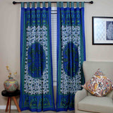 Handmade Peacock Floral Tab Top Curtain Cotton Panel Drape Blue 44 x 88 inches - Sweet Us