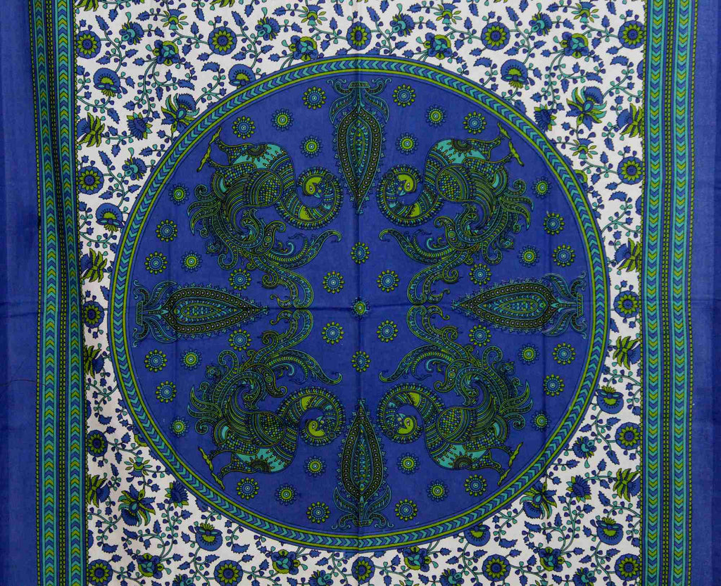 Handmade Peacock Floral Tab Top Curtain Cotton Panel Drape Blue 44 x 88 inches - Sweet Us