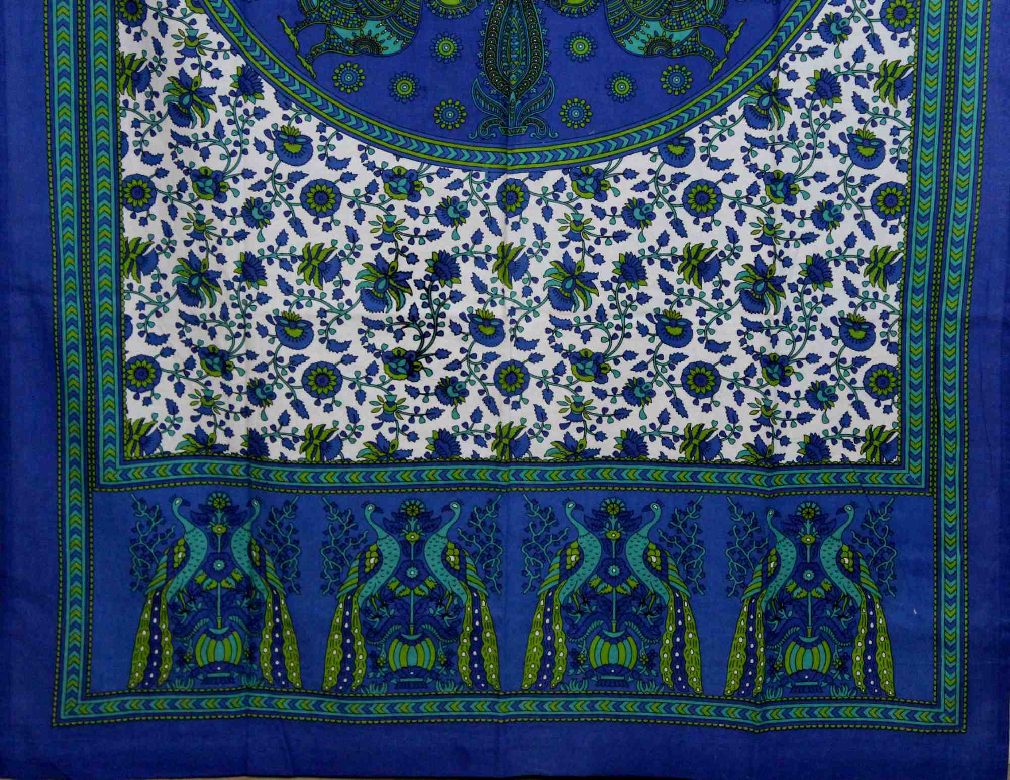 Handmade Peacock Floral Tab Top Curtain Cotton Panel Drape Blue 44 x 88 inches - Sweet Us