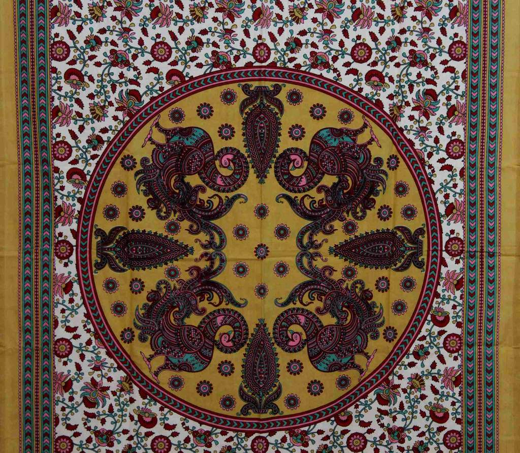 Peacock Floral Tab Top Curtain Cotton Panel Drape Blue Green Red Tan White 44x88