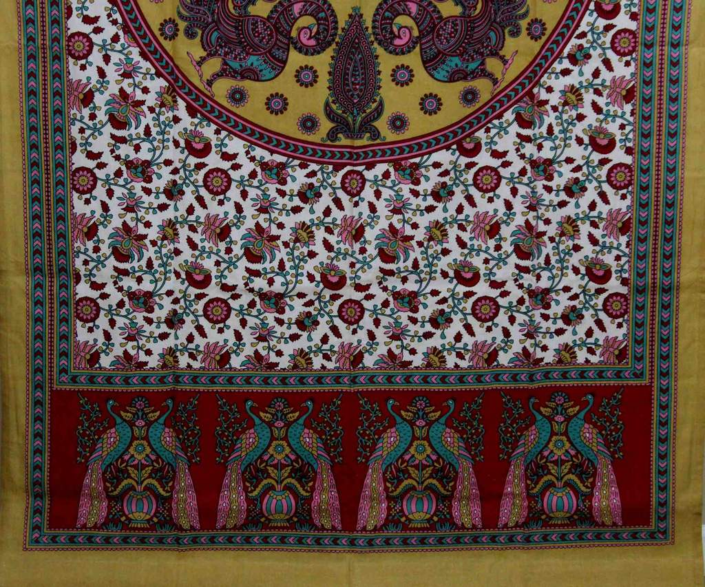 Peacock Floral Tab Top Curtain Cotton Panel Drape Blue Green Red Tan White 44x88