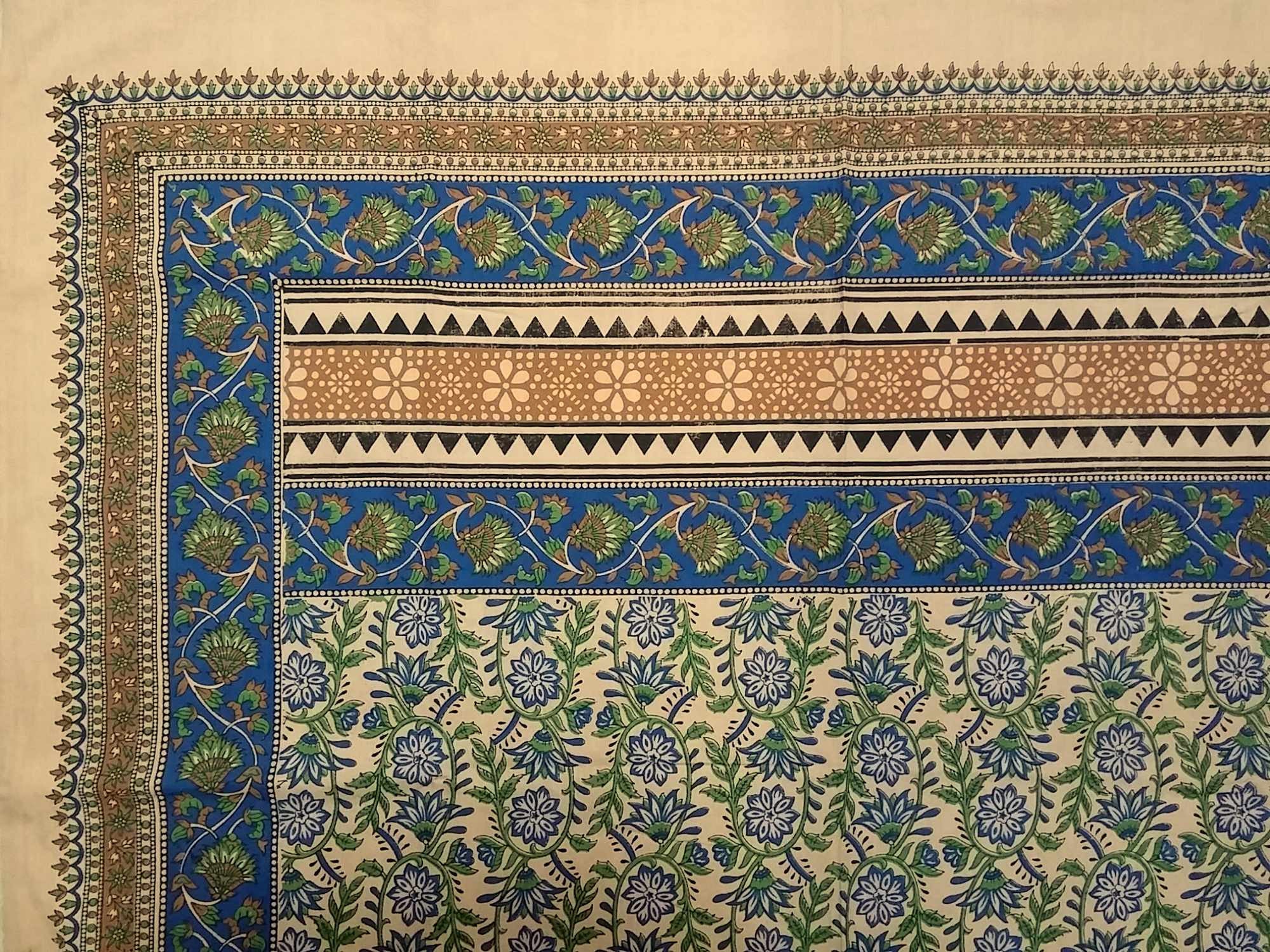 Handmade Floral Block Print Tab Top 100% Cotton Curtain Drape Panel 44x88 Blue - Sweet Us