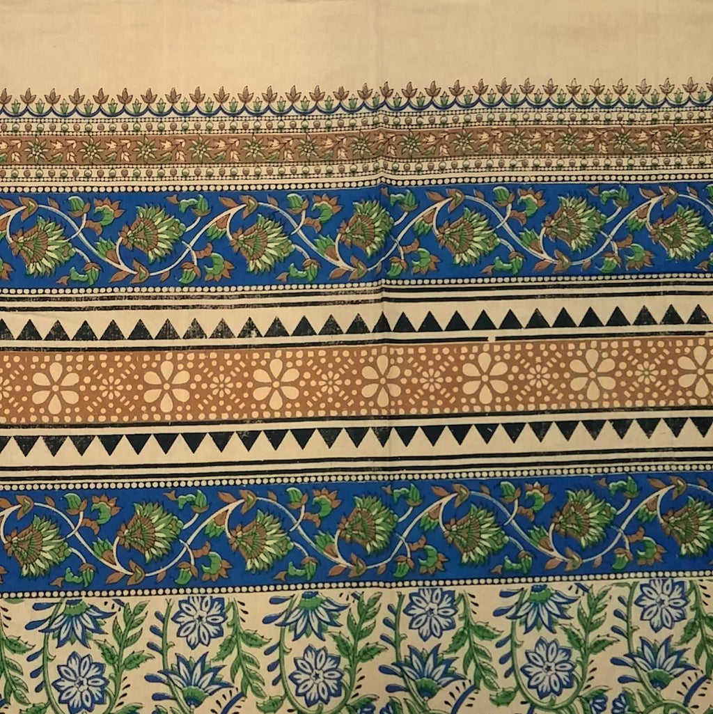 Handmade Floral Block Print Tab Top 100% Cotton Curtain Drape Panel 44x88 Blue - Sweet Us