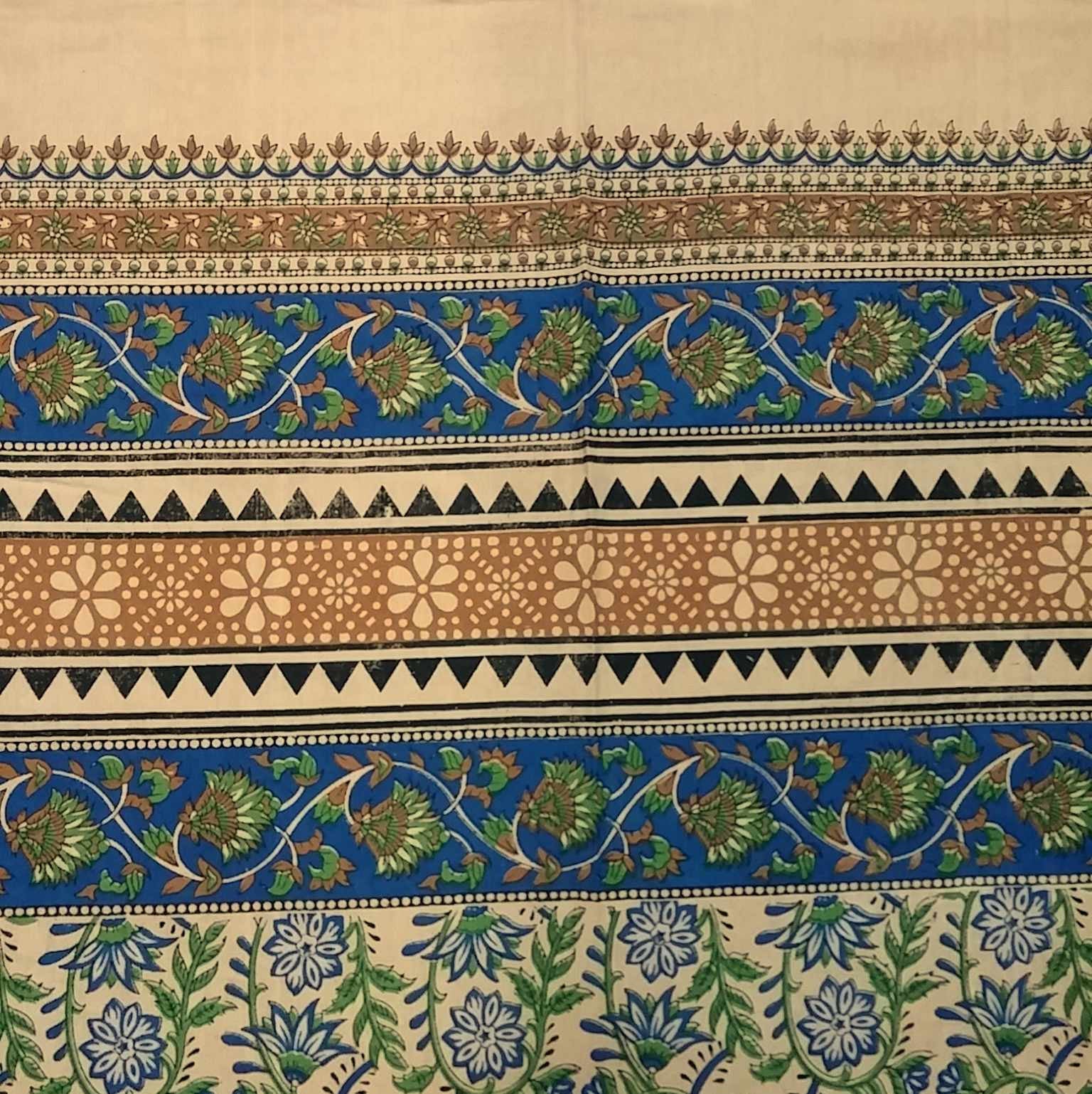 Handmade Floral Block Print Tab Top 100% Cotton Curtain Drape Panel 44x88 Blue - Sweet Us