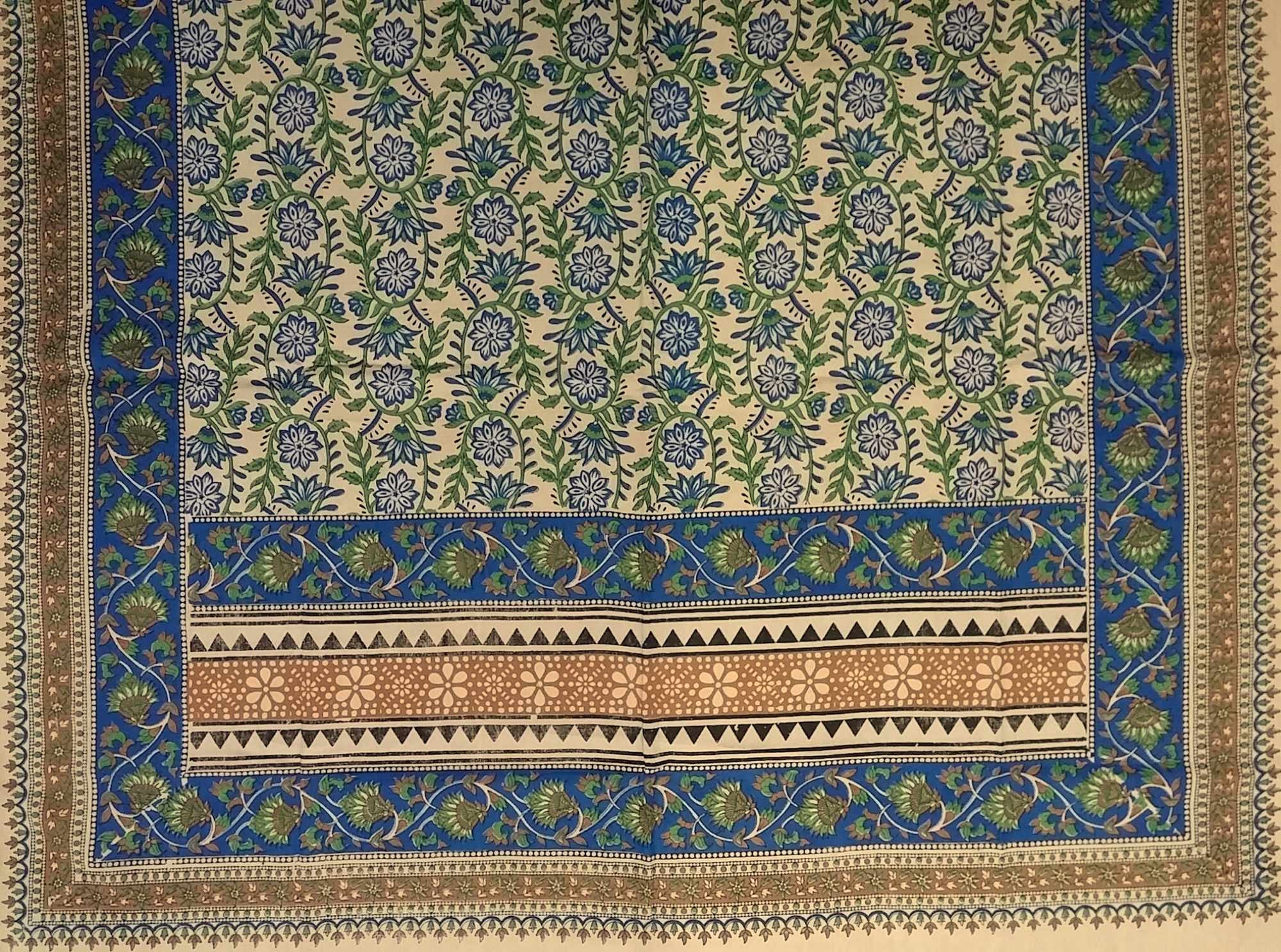 Handmade Floral Block Print Tab Top 100% Cotton Curtain Drape Panel 44x88 Blue - Sweet Us